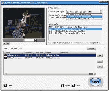 Screenshot of A-one 3GP Video Converter