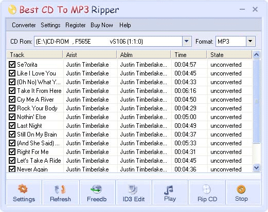 Screenshot of Best CD To MP3 Ripper 1.00