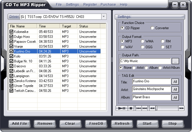 Screenshot of CD To RM Ripper 2.00