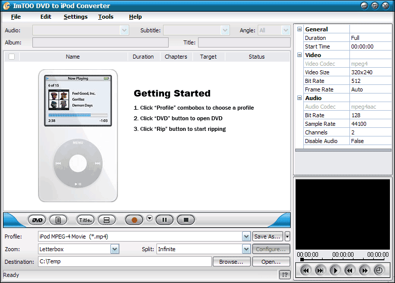 Screenshot of ImTOO DVD to iPod Converter
