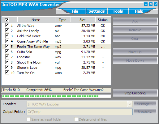 Screenshot of ImTOO MP3 WAV Converter 2.142