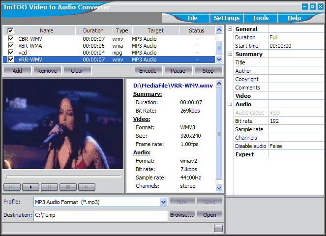 Screenshot of ImTOO Video to Audio Converter