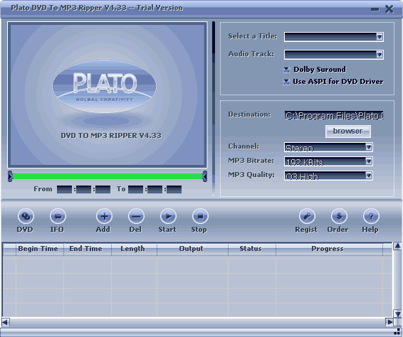 Screenshot of Plato DVD To MP3 Ripper 4.33