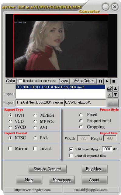 Screenshot of RM to AVI DVD VCD SVCD MPEG Converter 3.4
