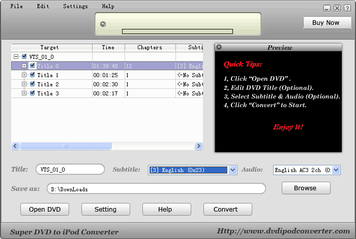 Screenshot of Super DVD to iPod Converter