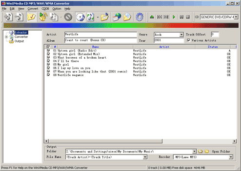 Layout of WinXMedia CD MP3/WAV/WMA Converter