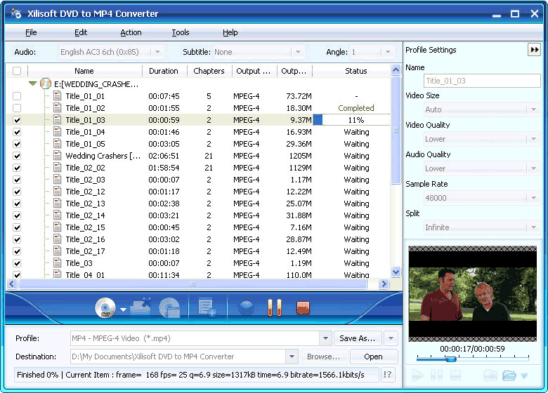 Screenshot of Xilisoft DVD to MP4 Converter